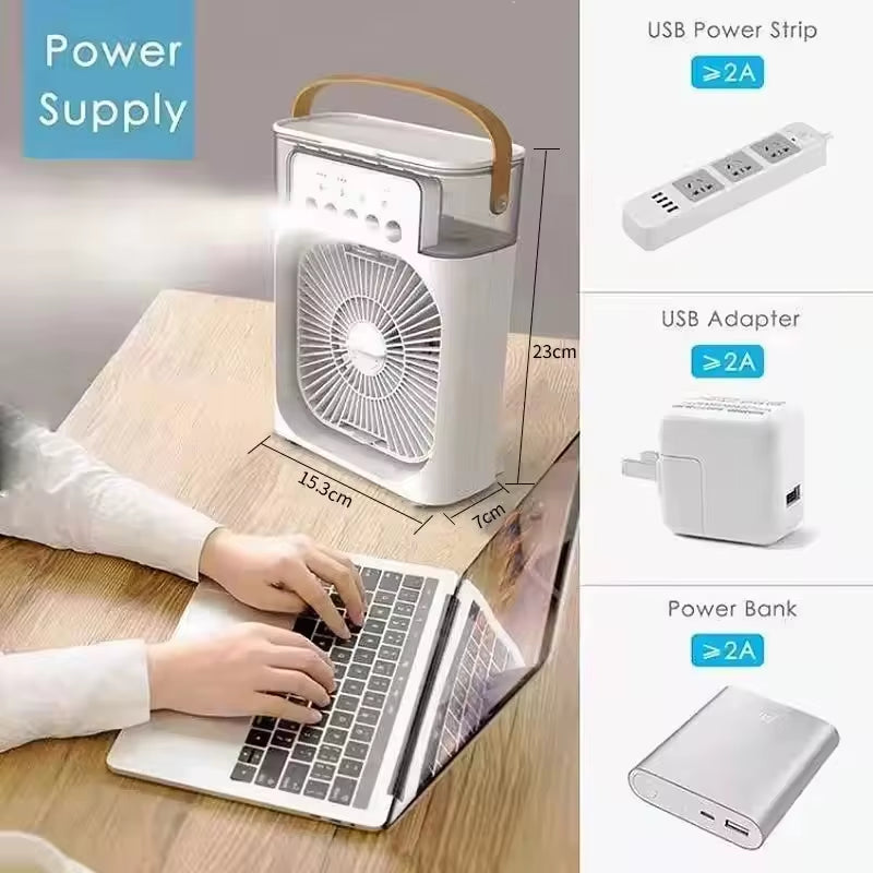 New 3-In-1 Fan, Air Conditioner, Mini Home Air Cooler, LED Night Light, Portable Humidifier, Air Conditioning Fan, Office and Ho