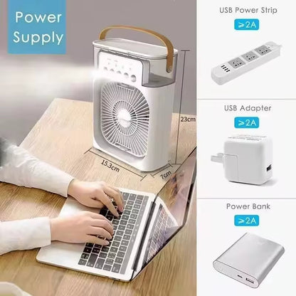 New 3-In-1 Fan, Air Conditioner, Mini Home Air Cooler, LED Night Light, Portable Humidifier, Air Conditioning Fan, Office and Ho